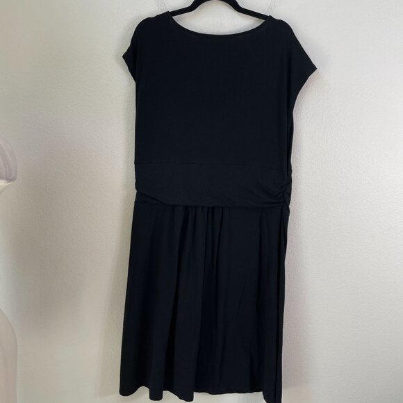 Lands End Womens Plus 1X Black Knotted Waist Dress Cap Sleeve Stretch - Picture 6 of 6